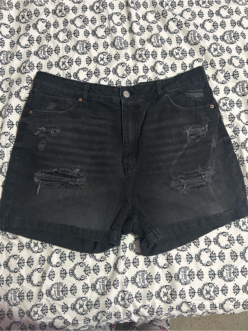 refuge Black Distressed Denim Jean Shorts